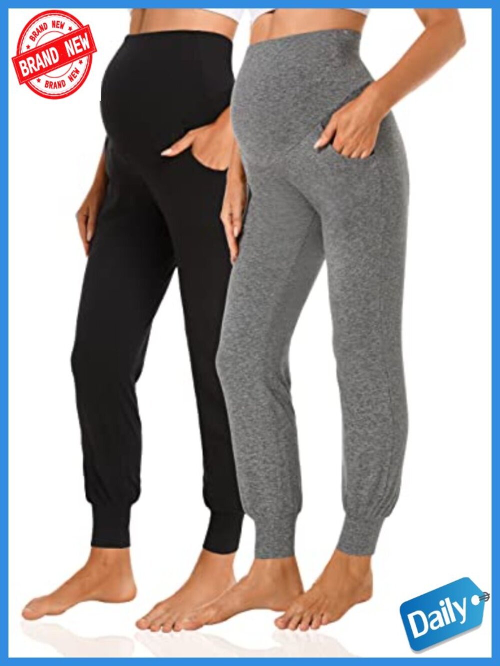 Maternity Joggers Over Bump High Waist Track Pants with Pockets